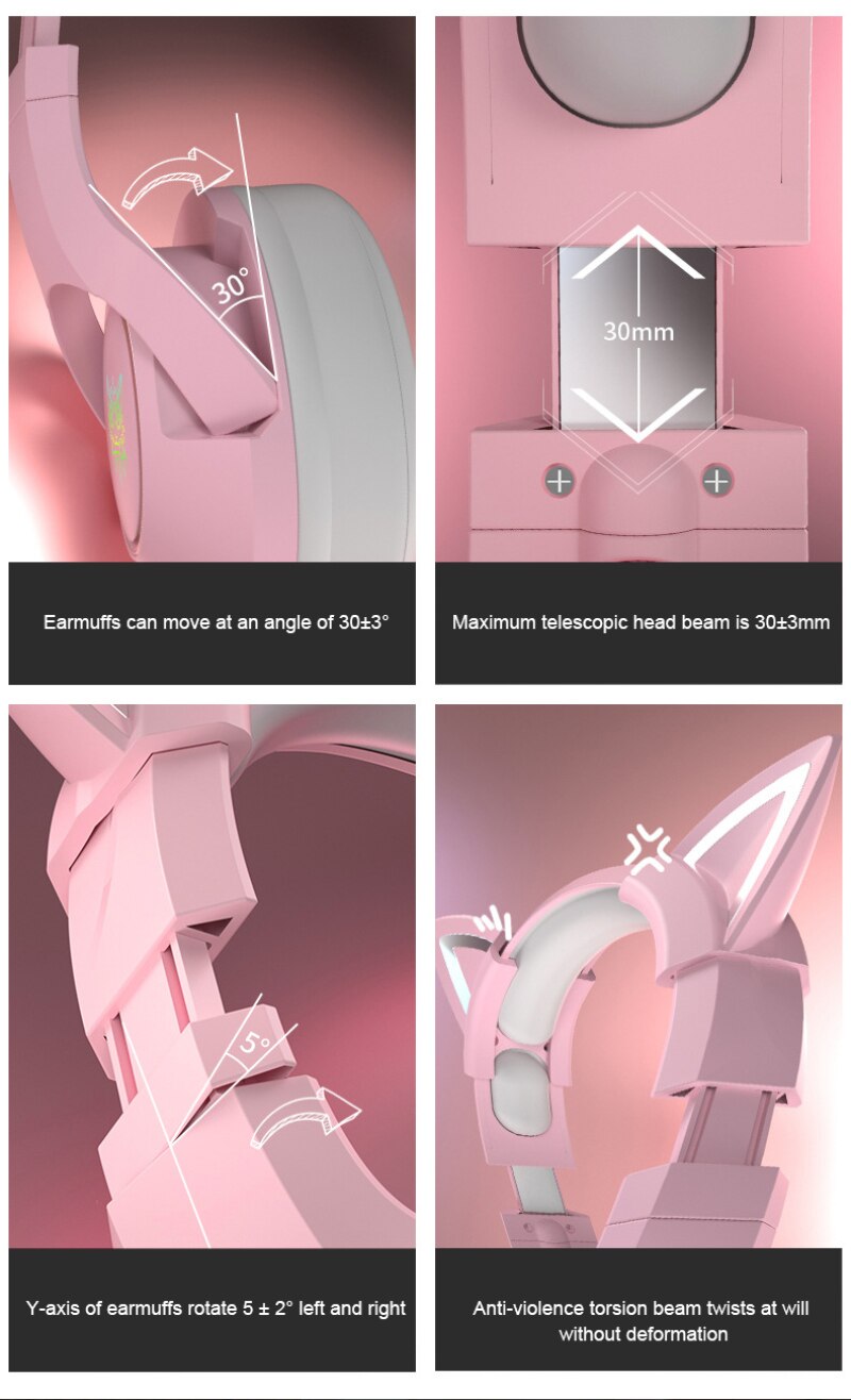 Onikuma K9 Wired Gaming Headset Roze Kat Oor Headset Leuke Girly Hart Headset (3.5Mm + Usb Enkele Usb 7.1 Kanaal)