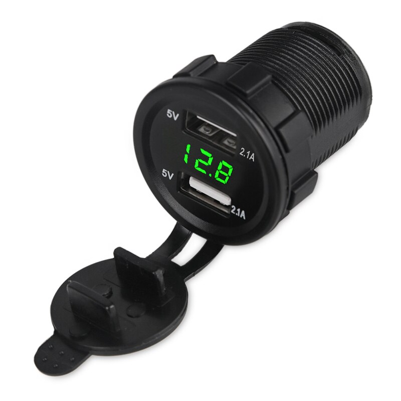 Urbanroad Boot Motorfiets Auto USB Charger Socket Voltmeter Sigarettenaansteker Auto Dual USB Charger Adapter Spanning 4.2a 12v: green
