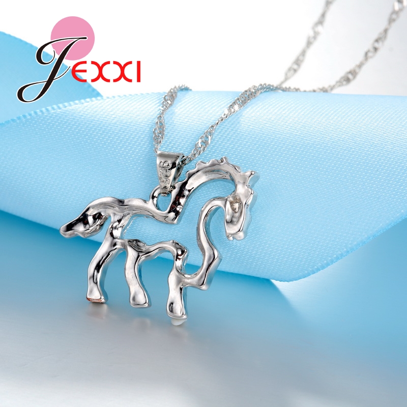 Rhinestone 925 Sterling Silver Bridal Jewelry Set For Women Horse Necklace Earring Set