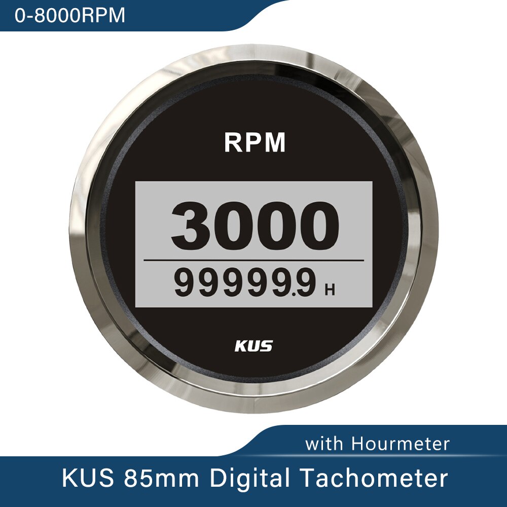 Kus 85mm vdo analog autometer marin varvräknare varvtalsmätare 3k/4k/6k/8k rpm med timräknare 12v/24v med röd/gul bakgrundsbelysning: Digital 8 kbs