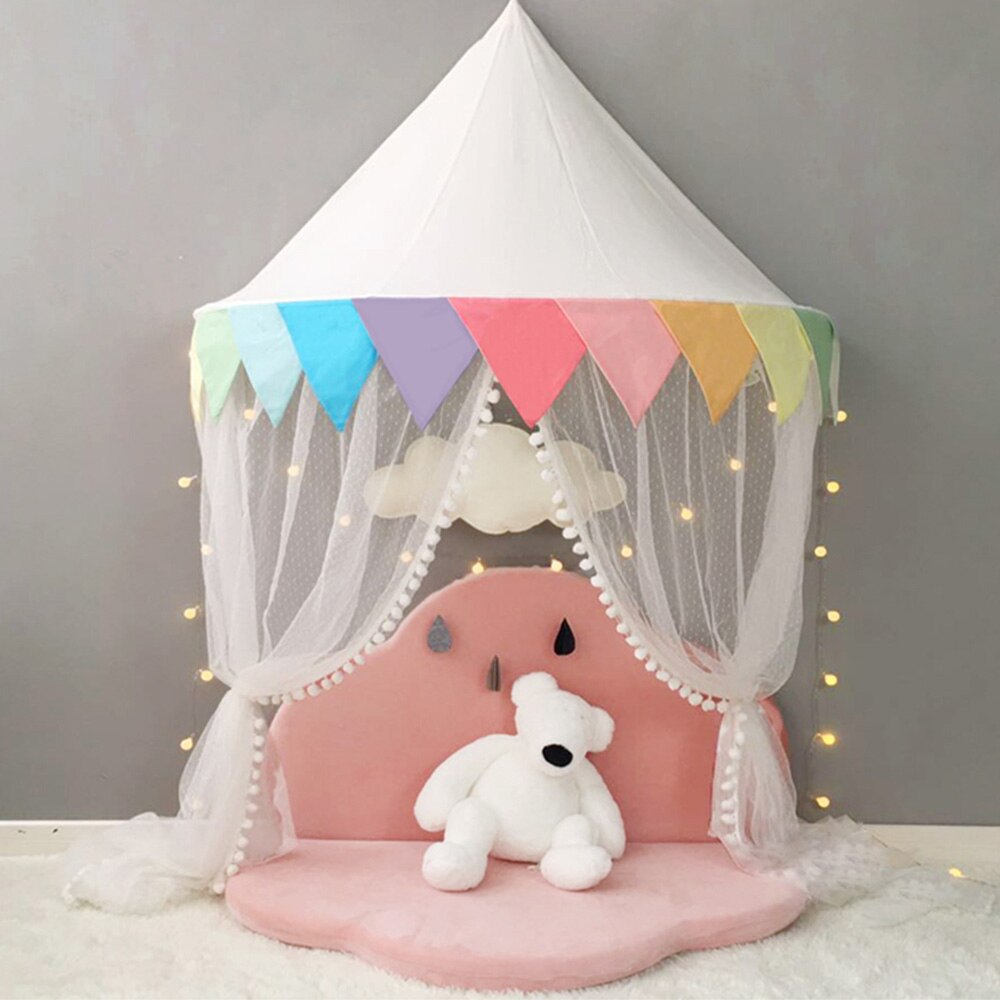 Tienda tipi de algodón para niños, casa de juegos, toldo plegable, cortina para cama, red para cuna de bebé, decoración para habitación de niño y niña: rainbow