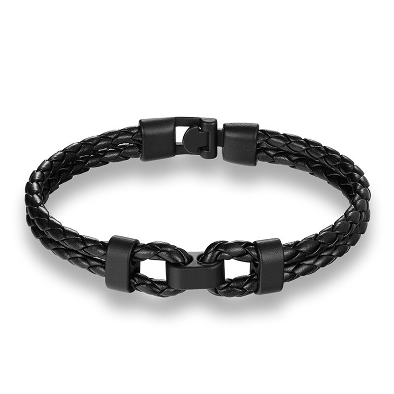 Diy Hand-woven Jewelry Wrap Multilayer Leather Braided Rope Wristband For Men Brown Black Leather Bracelet: black