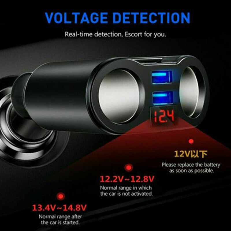 12V Auto Dual Usb Sigarettenaansteker Adapter Mobiele Telefoon Oplader Plug Splitter Led Digitale Display Auto Motor