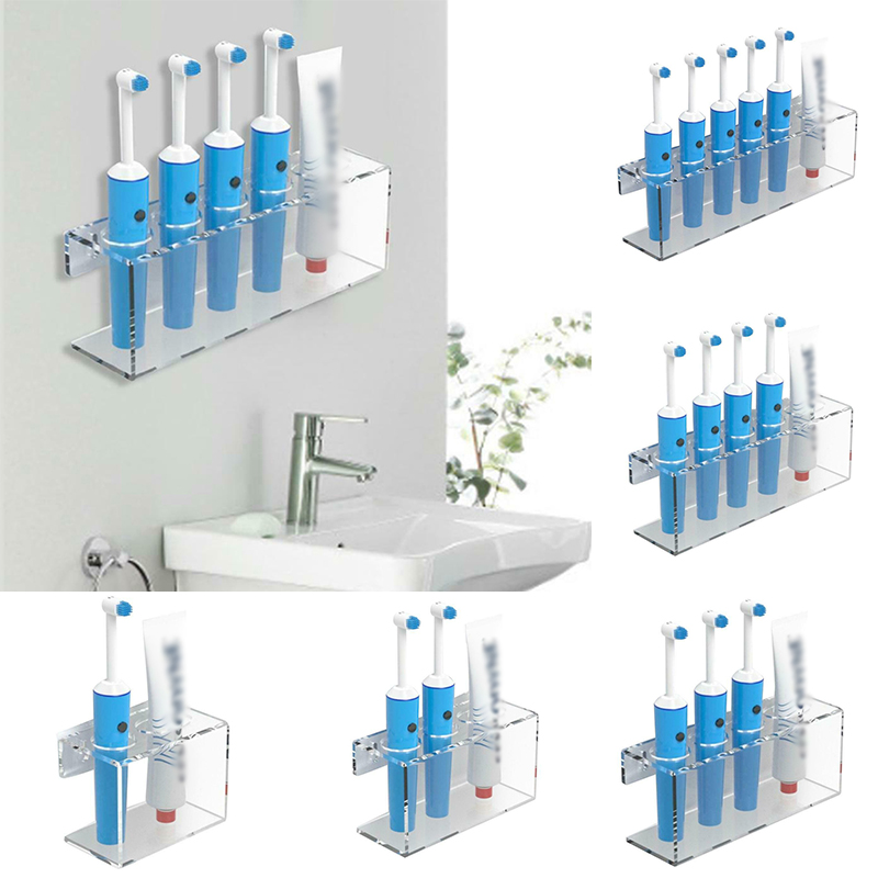 1* tandpasta holder vægmonteret elektrisk tandbørste opbevaringsstativ badeværelse akryl tandpasta holder