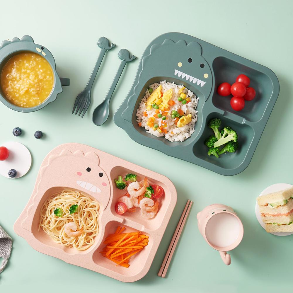 1pc søde tallerkener skåle ske bordservice sæt børn børn baby fodring mad tallerken bakkeholder middagstallerkener med gaffel ske