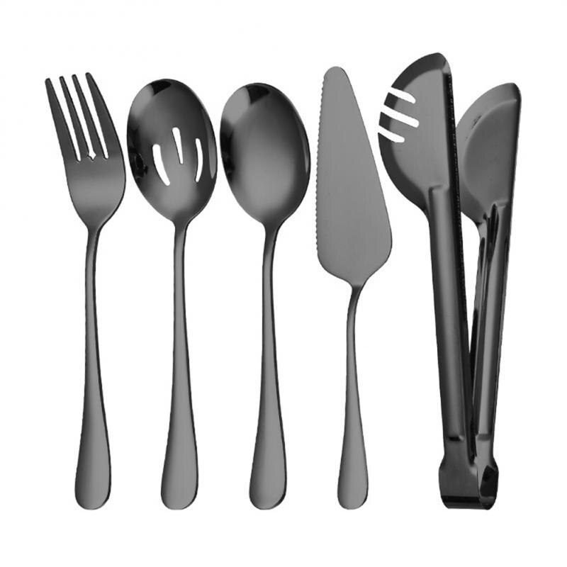 Cutlery Set Stainless Steel Food Tongs Meal Spoon Slotted Spoon Soup Spoon Dessert Fork Shovel Food Tongs Colander: 5pcs black