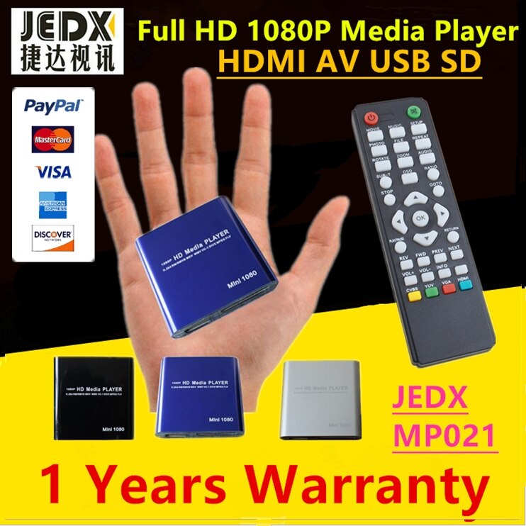 Lecteur multimédia numérique JEDX MP021 1080 p Full HD Ultra Portable pour lecteurs USB et cartes SD HDMI CVBS avec adaptateur pour téléphérique AV