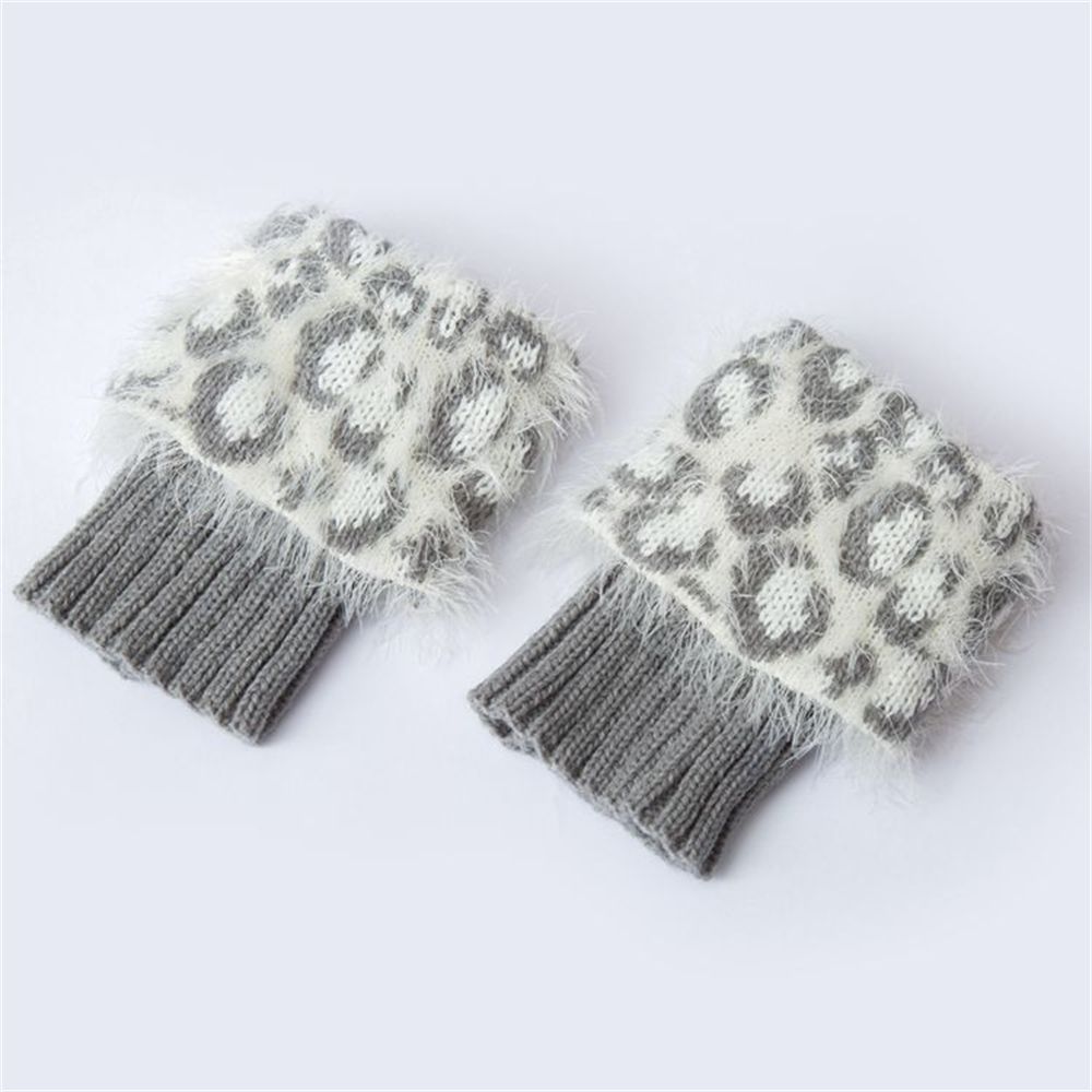 Elastische Knöchel Wärmer Gestrickte Socken Winter warm Stiefel Socken Leopard Pelz trimmen Beinlinge: grau