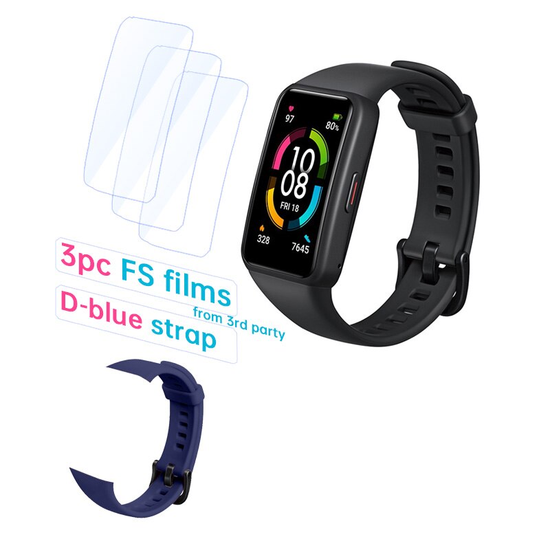 Honor-reloj inteligente Band 6 Original, pulsera con pantalla táctil AMOLED, Monitor de ritmo cardíaco y sueño, oxígeno en sangre, SpO2, resistente al agua: Std Black F Blue S