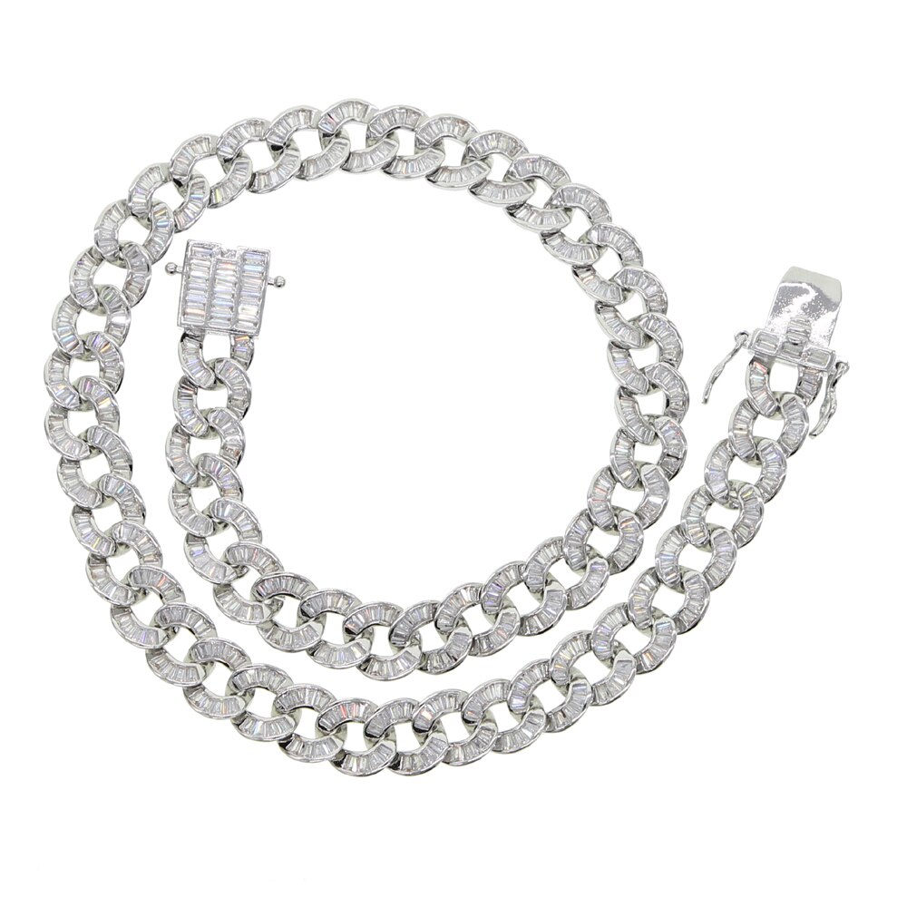 baguette 5A cubic zirconia CZ iced out miami cuban link chain choker necklace hiphop bling silver color for women