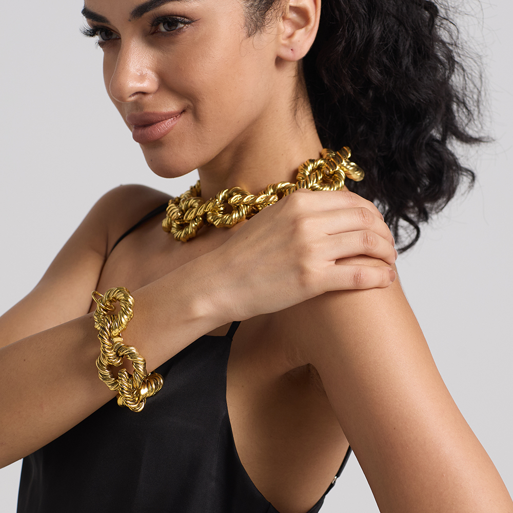 Pulsera de aros de Metal dorado para mujer, brazalete delicado de , accesorios de joyería, ,
