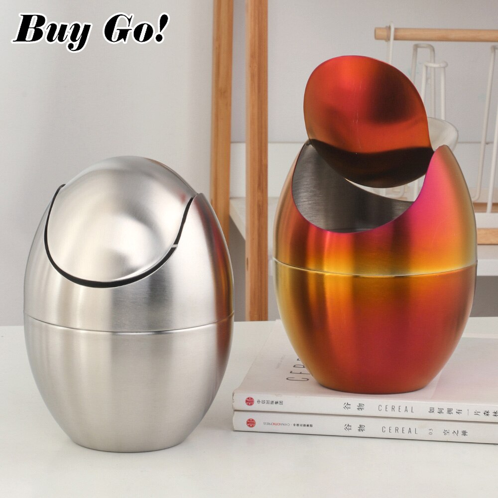 Cute Desktop Mini Flip Garbage Storage Bucket Office Household Stainless Steel Desk Waste Container Bucket Countertop Trash Can