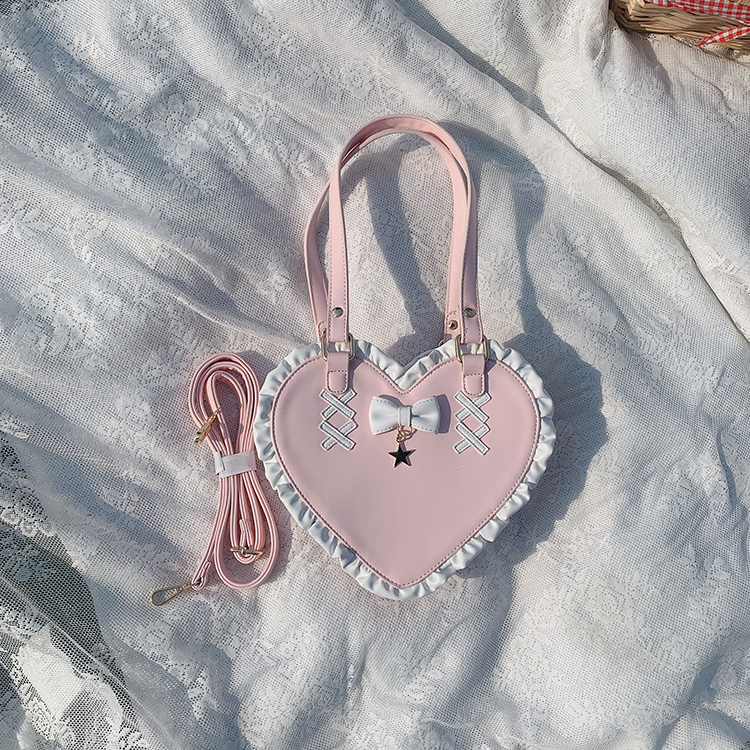 Sac à main à volants en forme de cœur pour fille Lolita, sacoche à nœud papillon, à bandoulière, adorable, princesse, 4 couleurs
