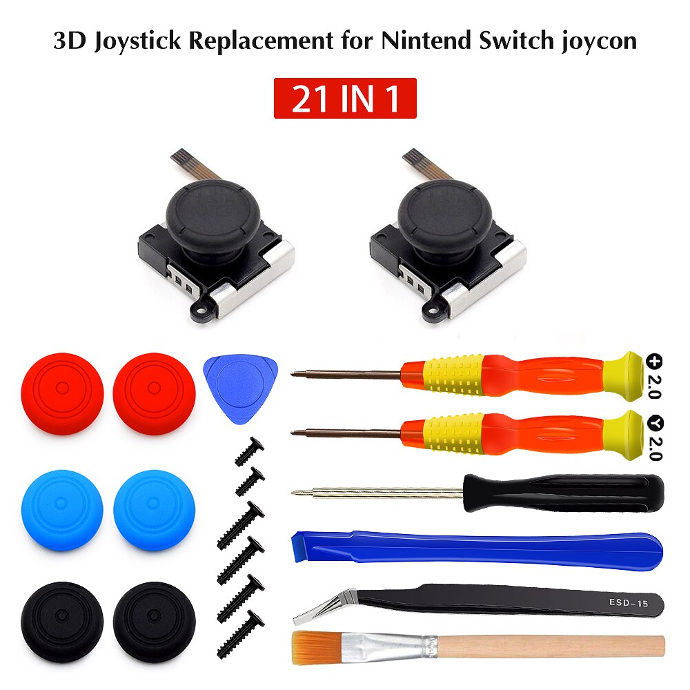 21 In 1 3D Vervanging Joystick Analoge Thumb Stick Reparatie Kit Tri-Wing Kruis Schroevendraaier Pry Tool Voor Nintendo schakelaar Controller