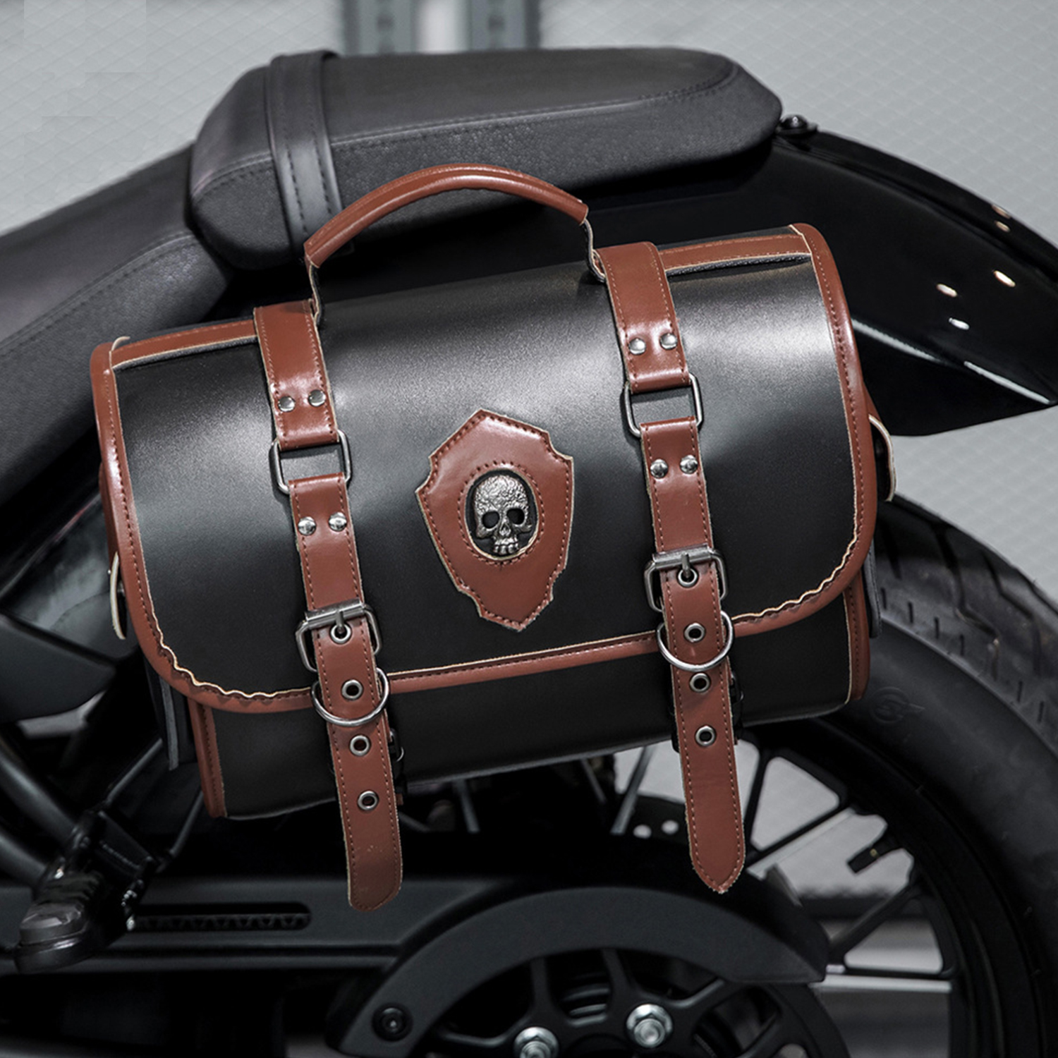 Novo alforjes de couro pu para motocicleta, bolsa lateral à prova d'água, acessórios para motocicletas: Cáqui