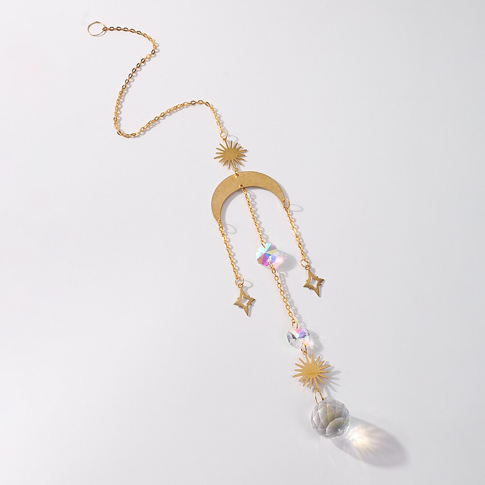 Peili Decorazione In Cristallo Suncatcher Sole Luna Stelle Con Ali - 40 Cm, Accessorio Da Appendere Per Auto, Finestra, Casa