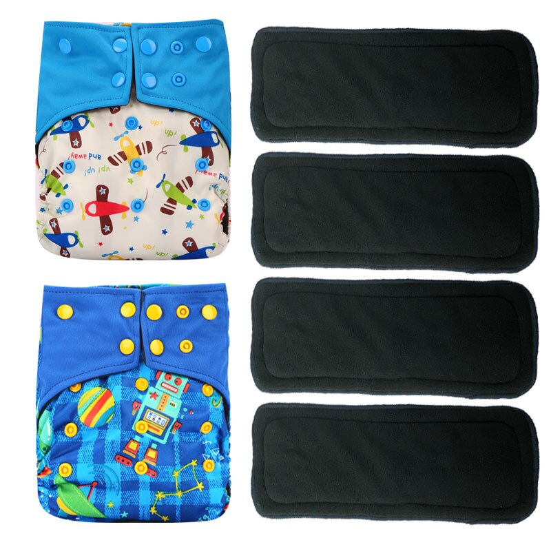 Pororo Baby Herbruikbare Doek Luier Bamboe Houtskool 4 Stuks, Wasbare Luier Luiers Met Kleur Tab Houtskool Inserts