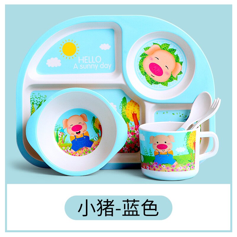 Bamboo Kids Dinnerware Set,Food Plate Bowl Cup Spoon Fork Dishware,Cartoon Tableware,Healthy Mealtime,Dishwasher Safe,BPA Free: J