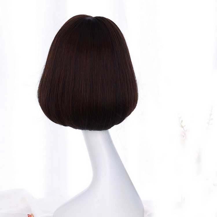 Yiyaobess-perruque synthétique style carré court | Perruque grise brune noire rotin lin grise avec frange Air coréenne de 12 pouces pour femmes: dark brown