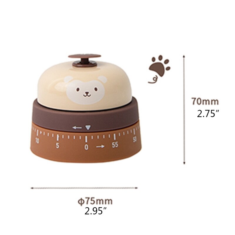 Cute Kitchen Timer Mechanical Reminder Call Bell Button 60 Minutes Countdown Timer for Cooking Reading Baking Tool Kitchen Use