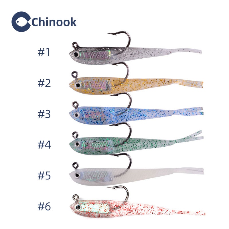 Chinook 5 uds señuelo cebo suave cola de tenedor de pescado blando con o sin gancho Fluke Swimbaits Jerkbaits cebo de silicona para peces aparejos de pesca