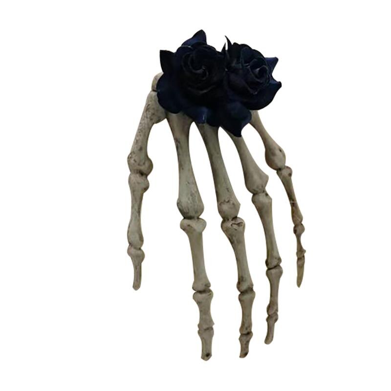 Mano huesuda horquilla de color rosa mano con calavera mano huesuda horquilla de color rosa gran tocado joyería chica Halloween decoración para el hogar niños Navidad: 4