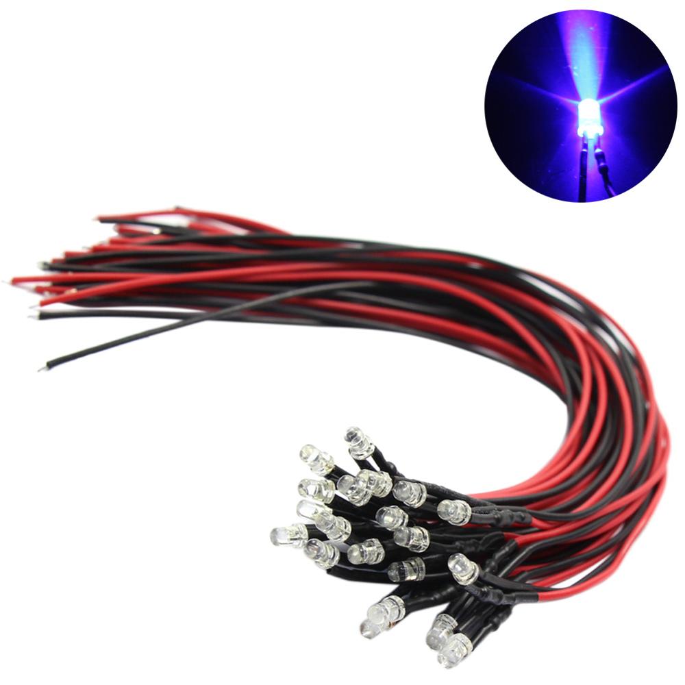 20pcs White /Blue /Green/ Red /Yellow LED Lamp Light Set 20cm Pre Wired 3mm 12V DC L123 model train ho scale railway modeling: Blue