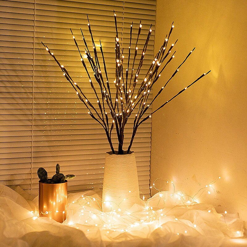 Luces decorativas de árbol de simulación para habitación, luces Led de Navidad impermeables para jarrón, piso, lámpara de porche interior, cuentas de luz decorativa, nuevas