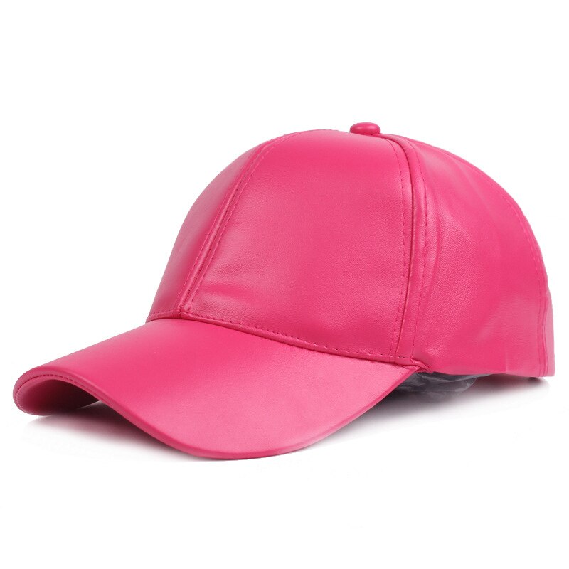 6 Panel PU Faux Leather Curved Baseball Cap Dad Hats for Women Men,Red Pink Black Blue Brown