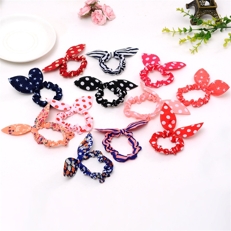 20 cores aleatórias enviado 10 pçs kawaii adorável coelho bowknot headbands orelhas de coelho ponto headwear elástico corda de cabelo