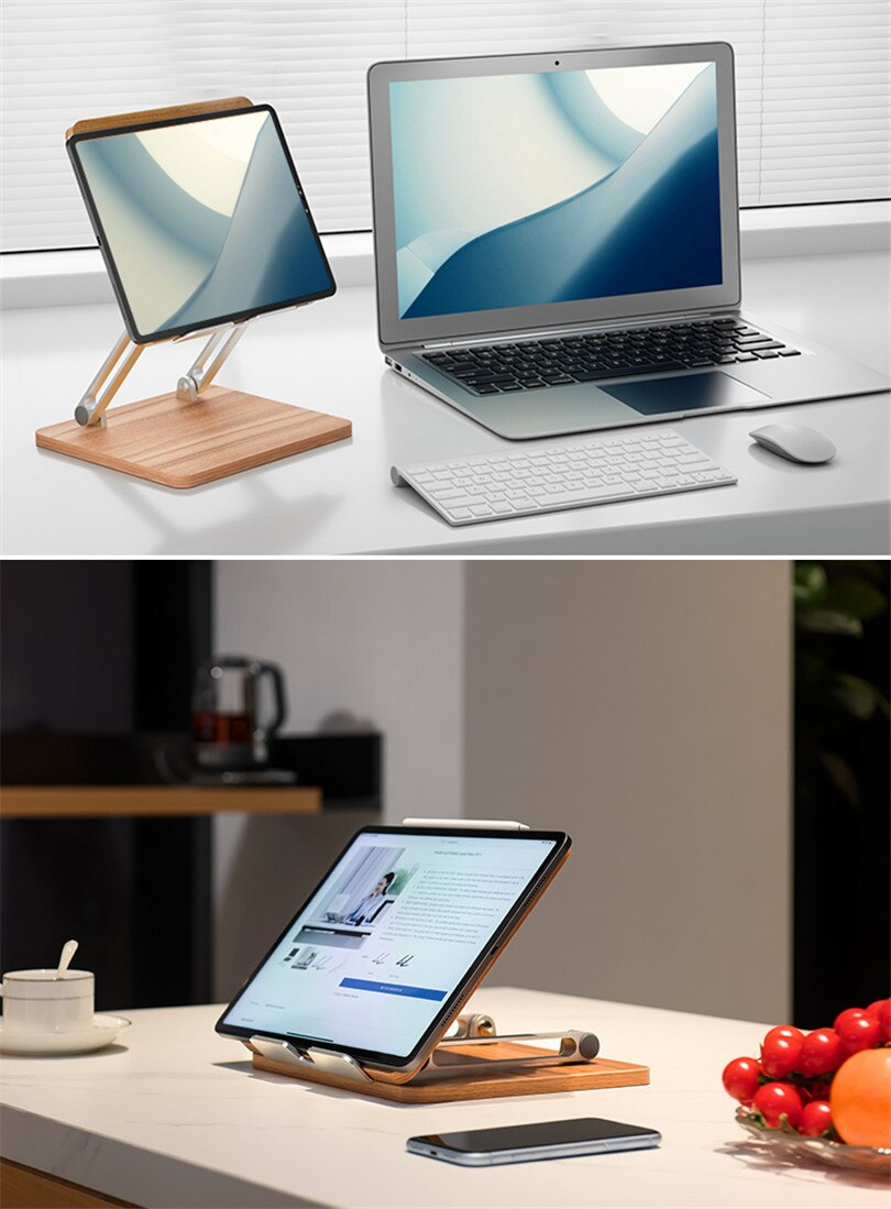 Adjustable Tablet Stand Wooden+Aluminum Alloy Desktop Wood iPad Holder Tablet Drawing Stand iPad Stand Tablet Accessories