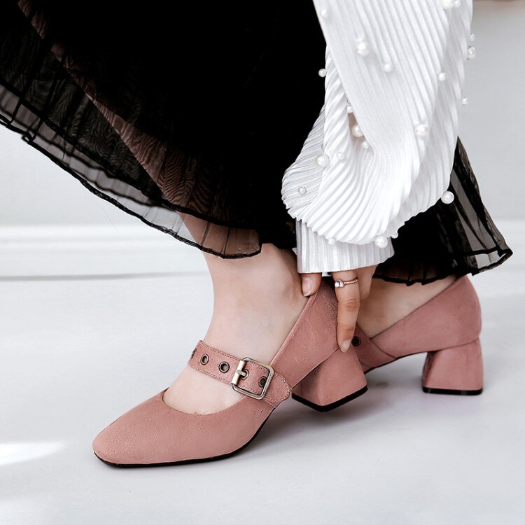 Oversized 10 11 12 ladies high heels women shoes woman pumps Square-headed heavy-heeled single shoes