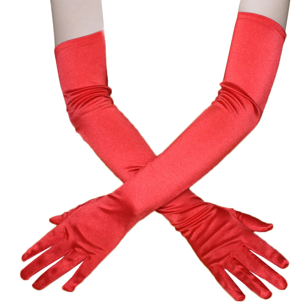 Formelle Handschuhe für Damen, Abendparty, klassisch, für Erwachsene, Schwarz, Weiß, Rot, Haut, Oper/Ellenbogen/Handgelenk, Stretch-Satin, lange Fingerhandschuhe, passend: Rot