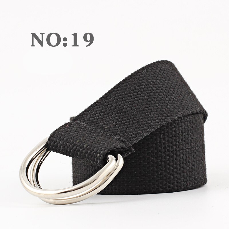 Frauen Neue Doppel Ring Leinwand Gürtel Streifen einfarbig Teenager Junge Mädchen Studenten Jeans Gürtel Lässig Band 125cm: Nein.19