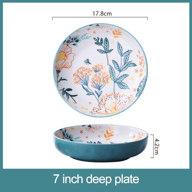 Juego de platos de cerámica para fruta, ensalada, Bol para arroz o sopa, bandeja redonda, vajilla decorativa de porcelana de hueso, platos de cocina: 7 inch plate