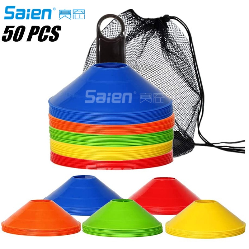 Pro Disc Cones (Set of 50) - Agility Soccer Cones with Carry Bag and Holder for Training, Football, Kids, Sports