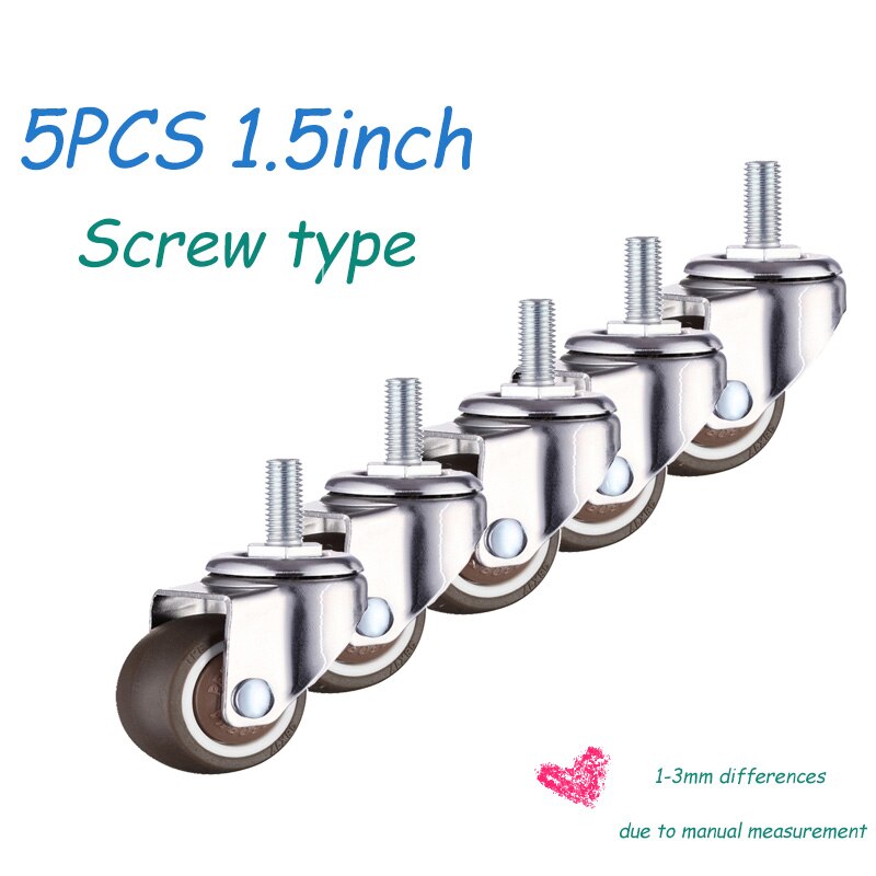 5pcs/Lot Office Chair Caster Wheels 1.5/2 Inch Swivel Caster Wheels Soft Rubber TPE Caster Wheels Replacement Furniture Hardware: 5pcs B1.5inch