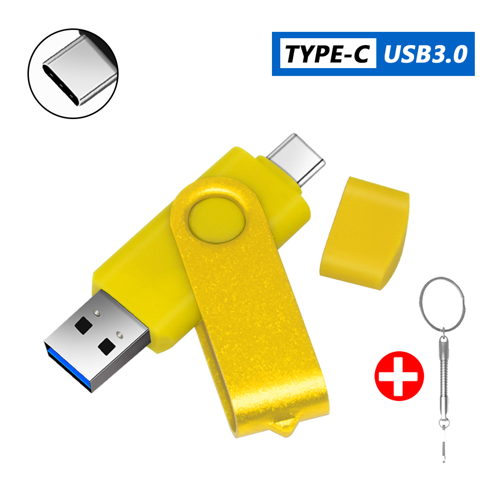 Type-C USB 3.0 High speed flash drive 2 IN 1 360° Rotate Freely Pen Drive 128GB/64GB/32GB/16GB Multi-format Compatible U Disk: Red / 128 GB