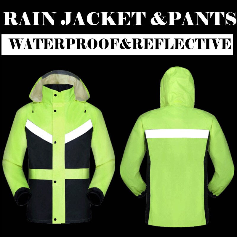 Hi viz vis rain jacket and pants split raincoat with reflective strips tapes rain suit rainwear jacket &amp; pants