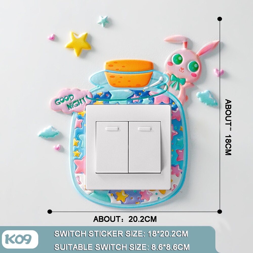 3D cartoon style switch sticker Home Decor Kids Room Decoration Stickers With Fairy Tale Animal Style Luminous Wall Sticker: K09