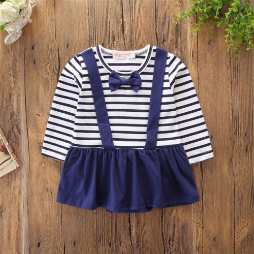 Newborn Baby Girl Boy Romper Jumpsuit Twins long sleeve bodysuit set Clothes Navy Stripe bowknot Outfits vestido bodysuit