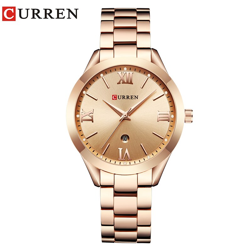 Casual Dames Polshorloge Rvs Jurk Vrouwen Horloges Kalender Analoge Quartz Vrouwelijke Klok Dames: rose