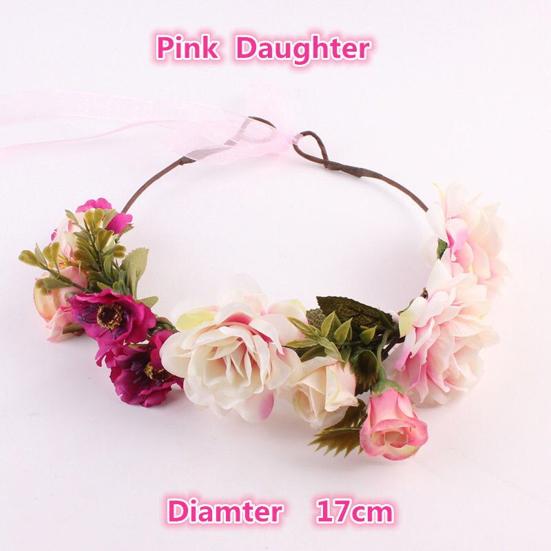 Vrouwen Meisjes Boho Bloem Bloemen Haarband Hoofdband Kroon Partij Bruid Strand: Daughter Pink