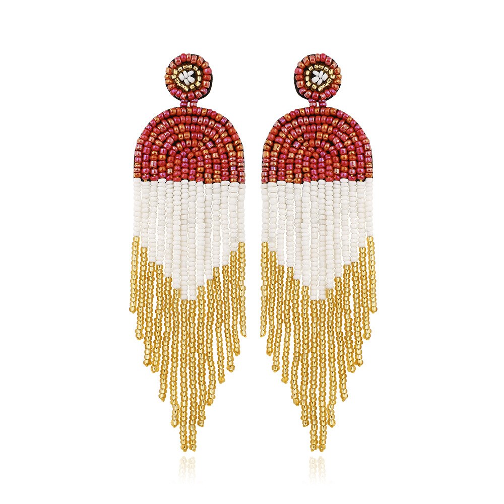 Pendientes bohemios hechos a mano con cuentas de arroz de colores, aretes con borlas, creativa, estilo étnico, pendientes con características para mujer: 1