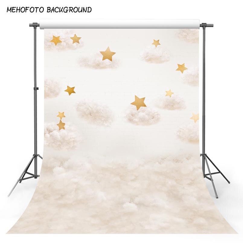 Mehofoto Vinyl Fotografie Achtergronden Gouden Ster Katoen Wolken Verjaardag Kinderen Photocall Fotografische Achtergrond Foto Studio