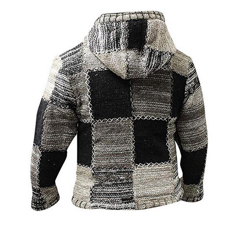 Fahion Männer Winter Patchwork Strick Outwear Mantel zur Seite fahren Mit Tasche Herbst Männer Mit Kapuze Wolle Strickjacke zur Seite fahren Jumper