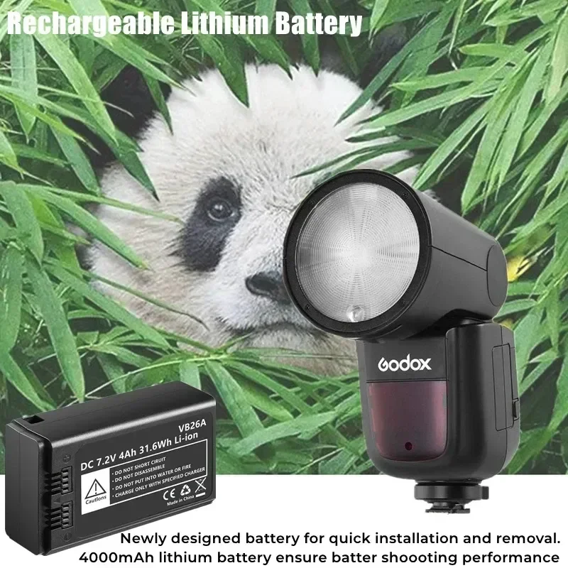 Runt huvud fotolampa godox ersättningsbatteri blixt 7.2v 4000 mah , vb26, vb26a, v1s,  v/s , v1n, v1f, v1o, v1p,  eddie ion