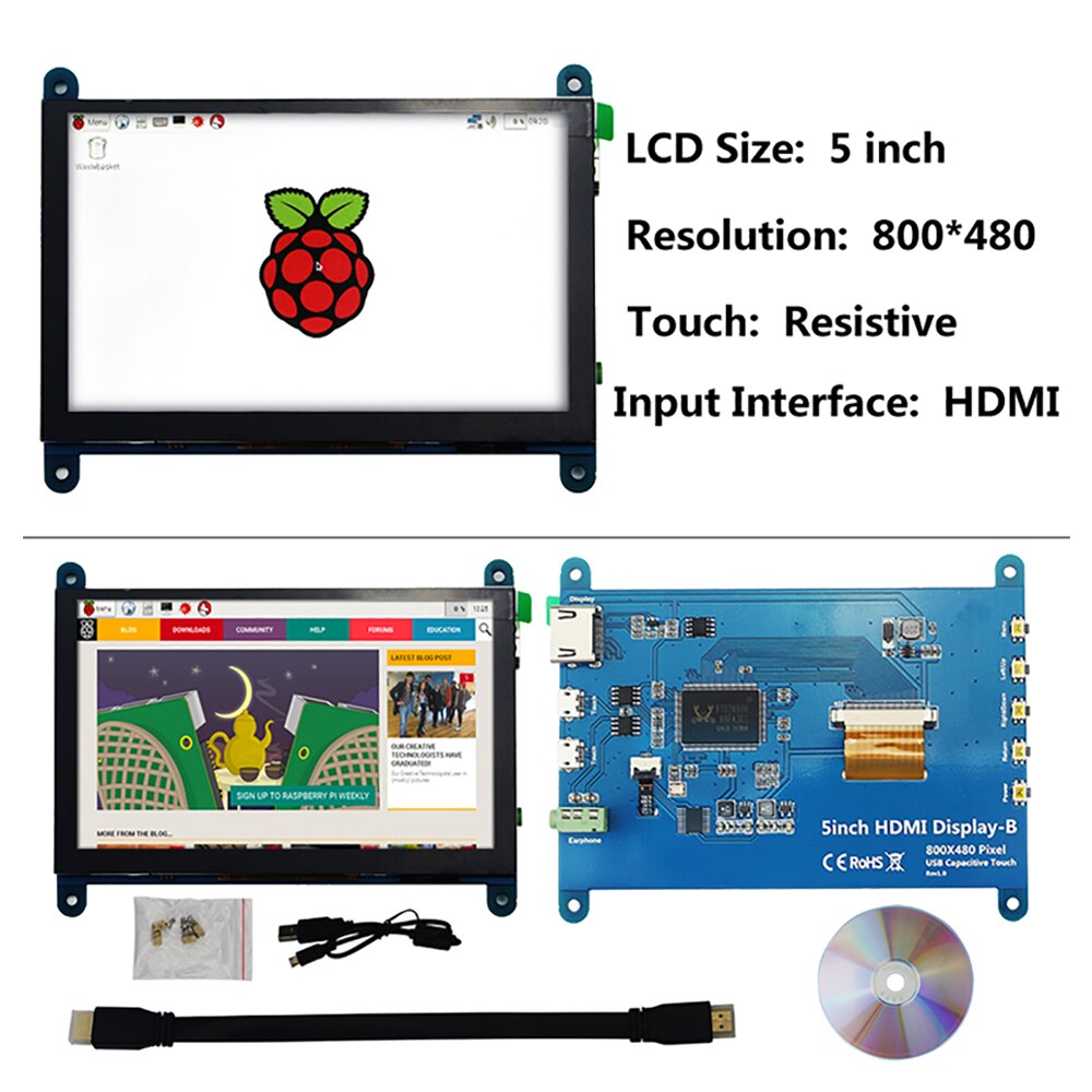ITINIT R58 Raspberry Pi 4 Model 3B 3B+ Touch Screen 3.5/5/7 inch LCD Module Resistive/Capacitive Display Monitor Touch Panel