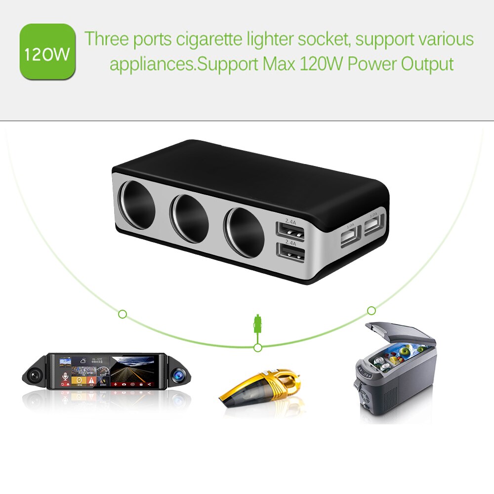 4 Usb-poort Auto-oplader 6.8A Usb Charger Voltmeter Met 3 Way Sigarettenaansteker Splitter 120W Power adapter Oplader
