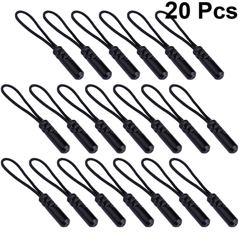 20 stuks cilinderkop rits trekker kleding plastic rits kop compacte rits trekkoord multifunctionele rits trekker voor kleding: Zwart